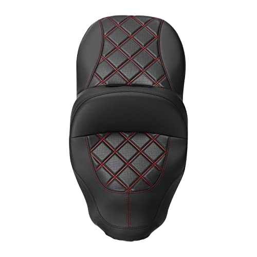 C.C. RIDER Rider Passenger Seat fit for Harley Davidson Touring 2009-2023 Road King Street Glide Road Glide Electra Glide Tri Glide models - color: 34#Red Seat