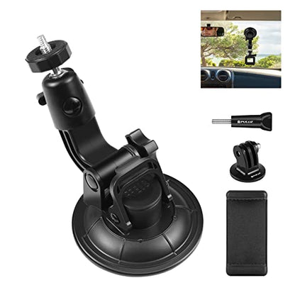 PULUZ Car Suction Cup Mount for GoPro/Insta 360/DJI Osmo Action Camera Vehicle Window & Windshield Mount Holder Camera Mount with 2.3-3.3 inch Phone Clamp & Tripod Adapter - size: 9cm/3.5inch Suction Cup