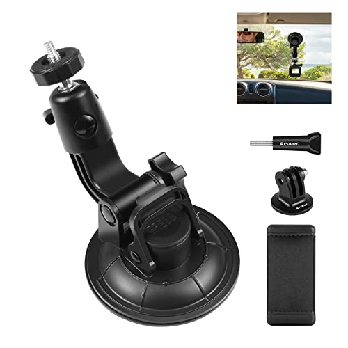 PULUZ Car Suction Cup Mount for GoPro/Insta 360/DJI Osmo Action Camera Vehicle Window & Windshield Mount Holder Camera Mount with 2.3-3.3 inch Phone Clamp & Tripod Adapter - size: 9cm/3.5inch Suction Cup