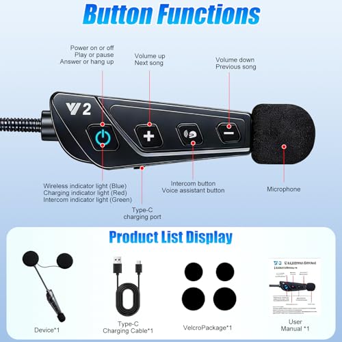 OBEST Motorcycle Bluetooth Headset, Motorcycle Communication System with Auto-Answering Call, Bluetooth 6.0 & IP56, Outdoor Headset for Motorcycling Skiing and Climbing