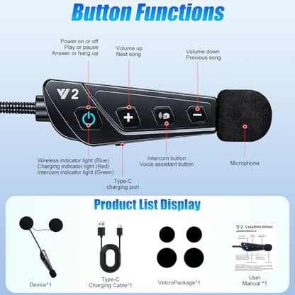 OBEST Motorcycle Bluetooth Headset, Motorcycle Communication System with Auto-Answering Call, Bluetooth 6.0 & IP56, Outdoor Headset for Motorcycling Skiing and Climbing