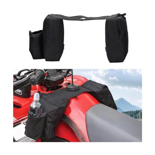 ATV Tank Top Bag, Oxford Cloth Waterproof Motorcycle Saddlebags with Water Pocket, Motobike Hanging Storage Saddle Bag Accessories, Universal for UTV Snowmobile Bicycles (Black) - color: Black