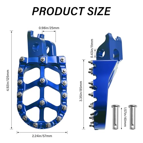 Dirt Bike Foot Pegs,Replaceable Footpegs CNC Machined Aluminum Wide Platform with Springs for CRF150R CRF250R CRF450R CRF250X CRF450X CRF300L CRF250L CR125 CR250 CRF1000L (Blue) - color: Blue