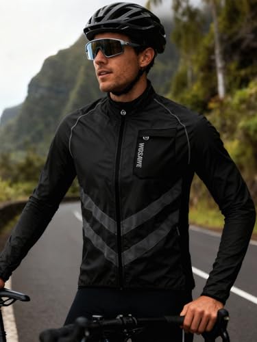 WOSAWE Men's High Visibility Cycling Wind Jacket Water Resistance Reflective Windbreaker - color: Black Jacket 218, size: Medium