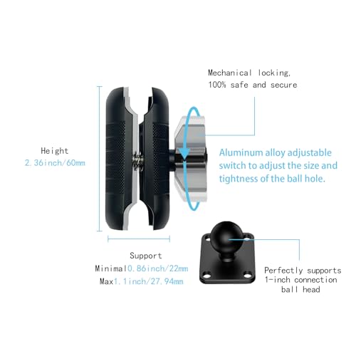 Double Socket Arm Compatible with RAM Mounts B Size 1" Ball Components for Bike/Motorcycle/ATV Phone Mount, Black (Black Short Arm) - size: Short Arm-Black