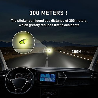 Sufeasdf 2 Pack Car Stickers Reflective Decal, Round Eyes Stickers, Motorcycle Helmet Eyes Stickers Decals, Yellow Night Safety Driving Caution Decal, for Bumpers, Window, Laptop, Reflective 4" by 2"