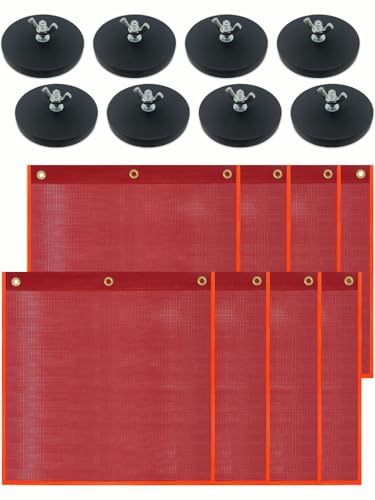 Magnetic Oversize Load Flag, Magnetic Red Flags for Towing Equipment PVC 18’’x18’’ Safety Warning Flags Mesh Safety Flag Warning Sign with Grommet For Truck Pedestrian Crossings Trailer Hauling-8 Set - color: Red 8 pack