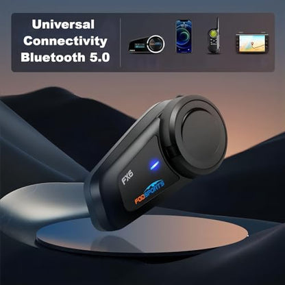 Fodsports FX6 Motorcycle Bluetooth Headset, 6 Riders Group Motorbike Bluetooth Intercom, 1000M Motorcycle Helmet Communication Systems/Voice Dial/Universal Pairing/FM Radio(1 Pack) - size: 1 Pack FX6