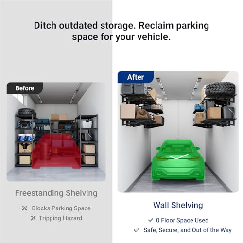 FLEXIMOUNTS 2-Pack 2x6ft Garage Shelving 24-inch-by-72-inch Heavy Duty Wall Mounted Shelves Garage Storage Rack Floating Shelves, 1400lbs Load Capacity, Black, Classic Series - color: Black, size: 2 pack-2x6 ft