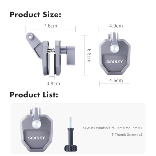 SEASKY M02 Motorbike Motorcycle Windscreen Clamp Mount Accessories All Aluminum CNC for Gopro Hero 13 12 11 10 9 8 7 for DJI Action 6 5 4 3 2 for insta360 Ace Pro 2 Sports Action Camera