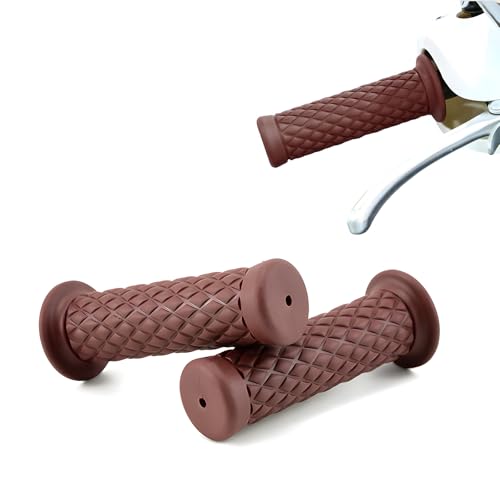 2 PCS Motorcycle Hand Grips, Non-Slip Motorbike Rubber Handle Bar for 7/8" 21 mm/24 mm Handles, Vintage Open End Handlebar Thruster Grip for Motorcycle Dirt Bike Scooter (Brown) - color: Brown