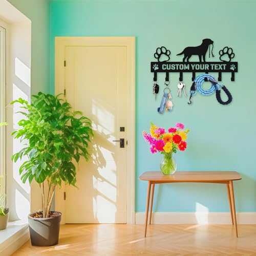 Personalized Dog Leash Holder for Wall, Custom Pet Key Hook Rack | Dog metal leash holder for wall with custom text, keeps keys, collars and leashes organized, ideal pet lover gift - color: Dog