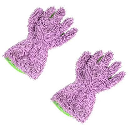 2PCS Car Wash Mitts, Double Sided Chenille Microfiber Dusting Gloves with 5-Finger Design, Anti-Scratch Auto Interior Exterior Detailing Mitt for Cleaning Wheel Tight Spot (Purple) - color: Purple