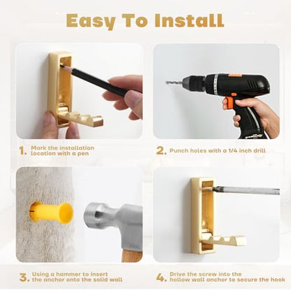 Folding Coat Hooks, 4Pcs Foldable Heavy Duty Wall Hooks Zinc Alloy No Rust Fold Up Hooks for Coat, Towel, Key, Hat, Bag, Jacket, Backpack. (Gold) - color: Gold, size: 4