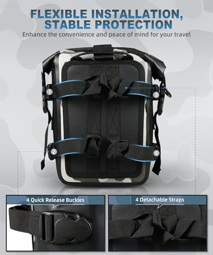 NICECNC Waterproof Motorcycle Crash Bar Bag 7L, Motorcycle Luggage Dry Bag Side Frame Bag with Shoulder Strap Universal Tail Bag Rear Seat Rack Bag, Four DIY Installation Positions, Camo