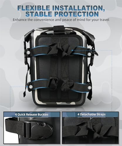 NICECNC Waterproof Motorcycle Crash Bar Bag 7L, Motorcycle Luggage Dry Bag Side Frame Bag with Shoulder Strap Universal Tail Bag Rear Seat Rack Bag, Four DIY Installation Positions, Camo