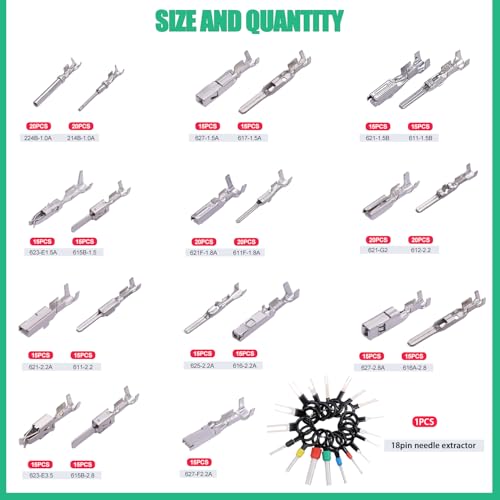 Twidec/345Pcs Car Electrical Wire Terminal Pins Connector Kit 1/1.5/1.8/2.2/2.8/3.5mm Male Female Connector Pins Terminal Automotive Wire Connector Crimp Pins With Pin Remover - size: 345PCS + Pin Remover