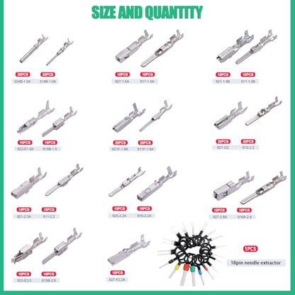 Twidec/345Pcs Car Electrical Wire Terminal Pins Connector Kit 1/1.5/1.8/2.2/2.8/3.5mm Male Female Connector Pins Terminal Automotive Wire Connector Crimp Pins With Pin Remover - size: 345PCS + Pin Remover