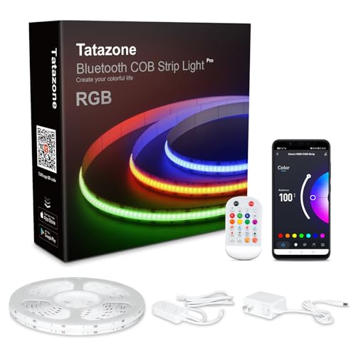 Tatazone 32.8ft Bluetooth RGB COB Led Strip Lights with Remote, Dimmable Smart App Led COB Light Strip, Color Changing Music Sync, Indoor RGB Led Lights for Bedroom, Home Decor, Party - size: 32.8ft
