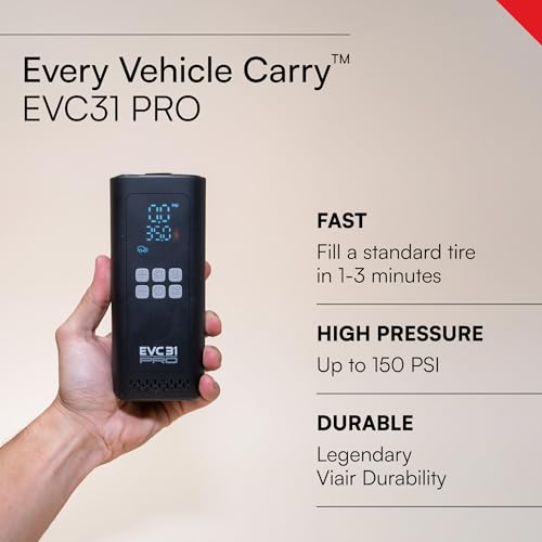 Viair Every Vehicle Carry EVC31 PRO - rechargeable, portable air compressor, dual power source, LED gauge w/preset - Tire Inflator Ideal for LT truck & suv's, cars, motorcycles, & E-bikes - style: EVC31 Pro