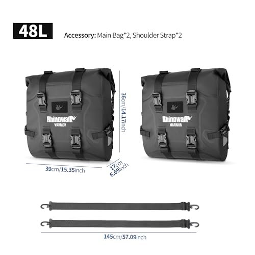 Rhinowalk Motorcycle Saddle Bag Waterproof Side Bag 24-42L, PVC Roll-Top Side Luggage with Magnetic Closure, Lightweight Rear Rack Pannier Bag with Reflective Logo (Black, 1pair) - color: Black 24L, 2pc