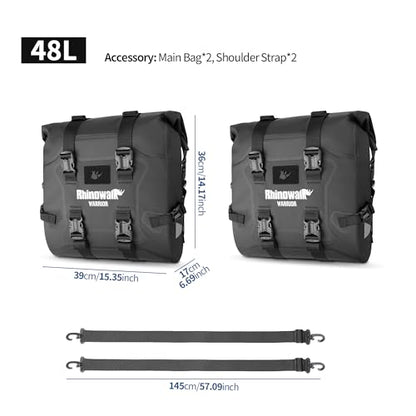 Rhinowalk Motorcycle Saddle Bag Waterproof Side Bag 24-42L, PVC Roll-Top Side Luggage with Magnetic Closure, Lightweight Rear Rack Pannier Bag with Reflective Logo (Black, 1pair) - color: Black 24L, 2pc