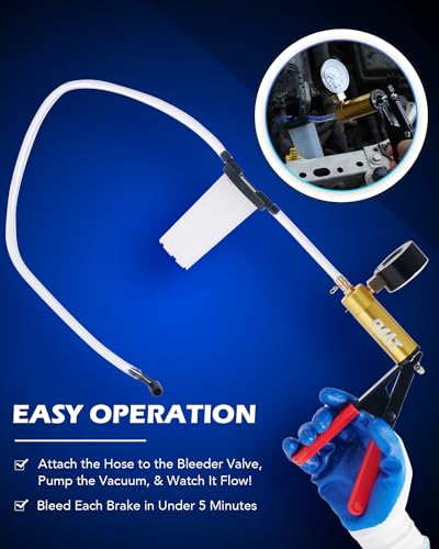 Orion Motor Tech Brake Bleeder Kit with Hand Pump and Pressure Gauge, Hand Vacuum Pump with Brake Bleeder Bottle Adapters Case & Gloves for One Person Brake Fluid Power Steering Fluid Bleeding - color: Black
