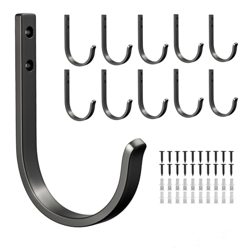 10-Pack Wall Hooks for Hanging Towel/Coat - 22LB Screw in Metal Hanger Wall Mount, for Outdoor, Closet, Door, Bathrooms, for Backpack, Robe, Black - color: Black, size: 10 Pack
