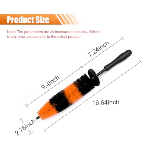 Master Car Wheel Brush, 16" Long Soft Bristle Car Wheel Rim Cleaner Brush, Easy Reach Wheel and Rim Detailing Brush, Car Washing Brush Tire Detail Brush for Wheel Rim Exhaust Tips (Orange & Black)
