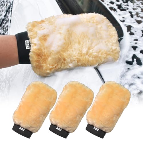 QMX™3-Pack Ultra-Soft Microfiber Car Wash Mitts Scratch-Free Double-Sided Wash & Wax Mitt for Safe Detailing and Paint Care - color: Car Wash Gloves 3p