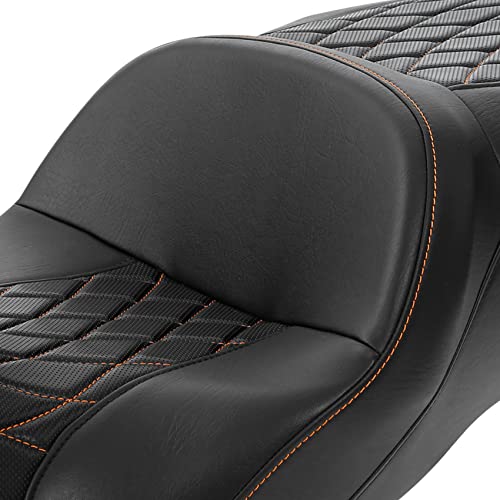 Passenger+Rider Driver Seat fit for Harley Davidson Touring 2009-2023 Road King Street Glide Road Glide Electra Glide Tri Glide models - color: 26#Black+Orange Seat-1