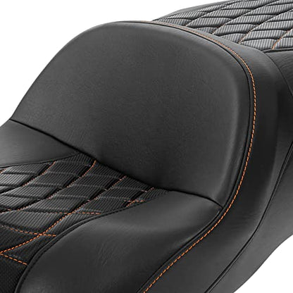 Passenger+Rider Driver Seat fit for Harley Davidson Touring 2009-2023 Road King Street Glide Road Glide Electra Glide Tri Glide models - color: 26#Black+Orange Seat-1