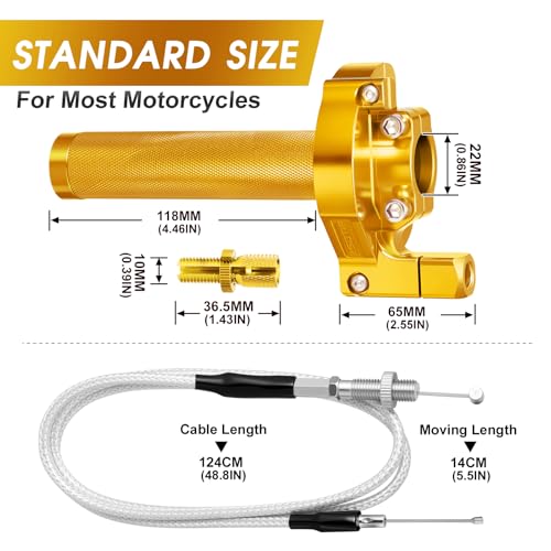 Throttle Grip Throttle Cable Motorcycle 22mm Universal CNC Aluminum Accelerator Throttle Twist Grips Handlebars for KLX CR CRF EXC XR TTR CB SSR ATV Dirt Bike Pit Bike - color: Style-B-Gold