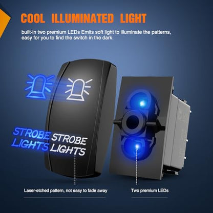 Nilight Strobe Lights Rocker Switch Led Light Bar 5 Pin Laser On Off SPST Switches 20A/12V 10A/24V Blue with Jumper Wires Set for Cars Trucks Boats ATVs UTVs RVs - size: STROBE LIGHTS