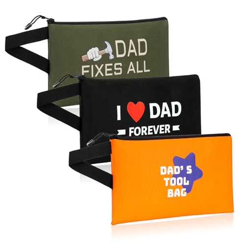 3 Pack 12.5 Inch Zipper Tool Pouches for Dad Husband Birthday Gifts | Ideal for Electricians, Plumbers, HVAC & Diyers, Multi-Purpose Organizes Wrenches, Pliers, Screwdrivers, and Daily Hand Tools - color: Style D-Black, Army Green, Orange