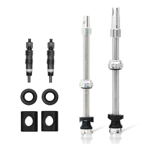 RideNow Tubeless Presta Valve Stems, 85mm Super Light 7075 Aluminum Alloy Presta Tubeless Valve Stem Kit with Valve Core Remover Tool and Valve Stem Caps, Multiple Color and Size Options(Pair), Silver - color: Silver, size: 85mm