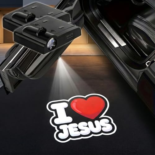 2PCS Faith Car Door Lights Projector, Magnetic Logo Projector Door Lights, Wireless LED Welcome Puddle Light, Faith Car Accessories Decor, Sacred Gifts for Women Men, Fit All Vehicles Motorcycle - color: I Love Jesus
