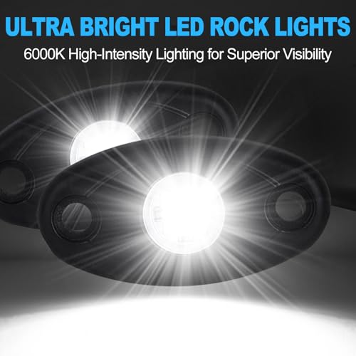 24 Pods White Led Rock Lights，Automotive General Under Body Neon Glow Led Pure Light Kit Ip68 Waterproof 3.8ft Extension Wires for Car Truck Boat Rv ATV Utv SUV RZR Motorcycle Trail Rig Lamp（White） - color: White-24pcs