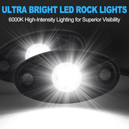 24 Pods White Led Rock Lights，Automotive General Under Body Neon Glow Led Pure Light Kit Ip68 Waterproof 3.8ft Extension Wires for Car Truck Boat Rv ATV Utv SUV RZR Motorcycle Trail Rig Lamp（White） - color: White-24pcs