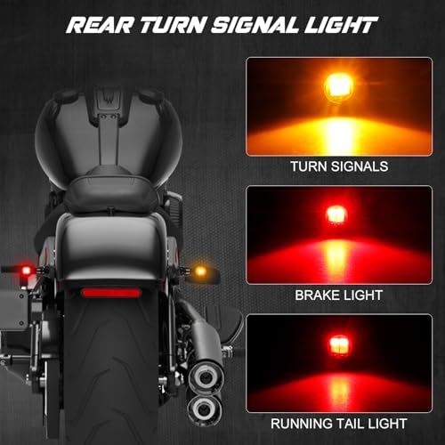 NTHREEAUTO Motorcycle LED Turn Signal Light, Universal Rear Turn Signals Mini Size Brake Tail Light Blinkers Compatible with Harley Honda Kawasaki Suzuki Triumph Yamaha