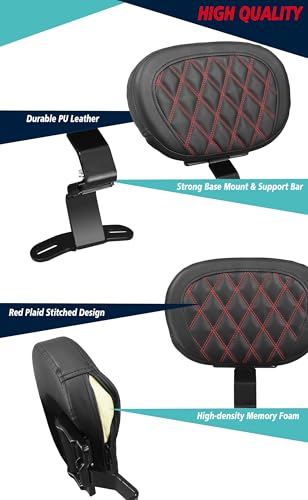 YHMOTO Motorcycle Driver Rider Backrest Pad For Harley Davidson Touring CVO Street Glide Road King Road Glide Electra Glide Ultra Limited models 2009-2023 (Black-Red Stitching) - color: Black-Red Stitching