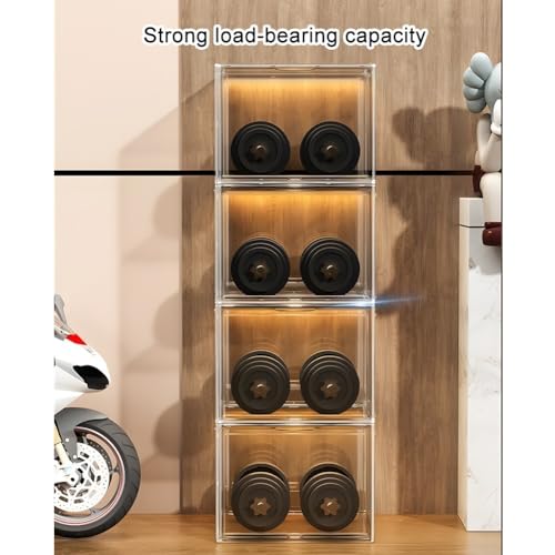 Zfmnoyev Motorcycle Helmet Storage Rack with Magnetic Door, Clear Acrylic Organizer Box Display Case, Floor-Standing Hat Rack Organizer Stand, for Figures Books Handbags Purses Boots Ball