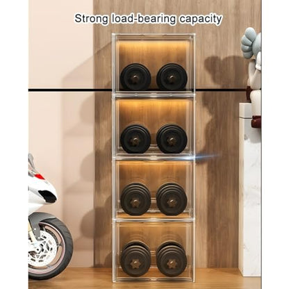 Zfmnoyev Motorcycle Helmet Storage Rack with Magnetic Door, Clear Acrylic Organizer Box Display Case, Floor-Standing Hat Rack Organizer Stand, for Figures Books Handbags Purses Boots Ball