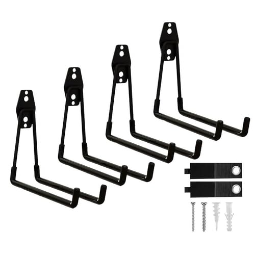 CBWLWJ 4 Pack Heavy Duty Wall Hooks for Hanging - Anti-Slip Coating, Solid Steel 7.7 Inch Large Square Garage Hooks for Ladder, Bikes, Tools and More(Black) - color: Black, size: Large Square-4pcs