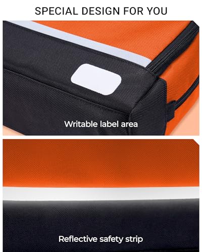 2 Pack Small Tool Bags Zipper Pouch for Organizing, with Adjustable Shoulder Strap & Carabiner, Utility Small Tool Pouch with Multi Pocket Compartments and Label Area (12" & 10") - color: Green/Orange