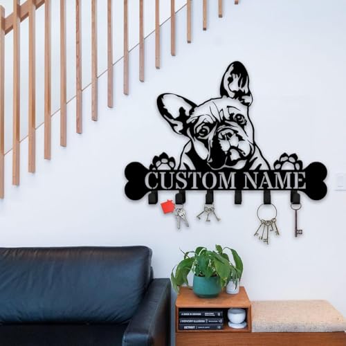 Custom French Bulldog Wall Hanger with Hooks, Bulldog Key Holder for Wall, Metal Rack for Coats, Keys, and Leashes (French Bulldog Key Holder) - color: French Bulldog Key Holder