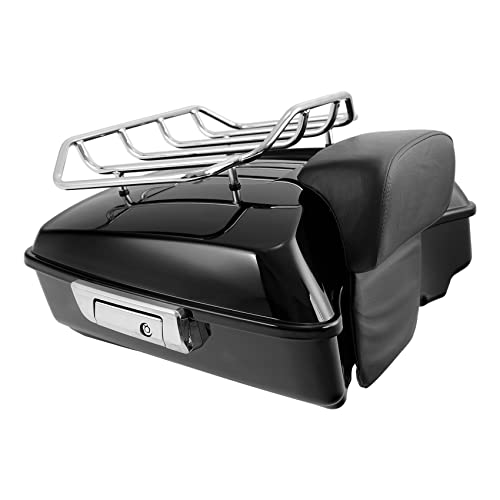 XFMT Motorcycle 10.7" Chopped Trunk w/Luggage Rack Passenger Backrest Pad for 2014-2025 Harley Trunk Road King Street Glide Road Glide Electra Glide - color: Chopped Trunk&Pad&Top Rack