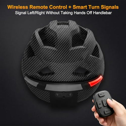 Smart E-Bike Helmet with Bluetooth 5.4 Stereo Sound & Turn Signal Lights - IP65 Waterproof, FM Radio, Remote, 20H Playtime, LED Tail Light for E-Bike/Scooter/Mountain Bike - Adult Men Women