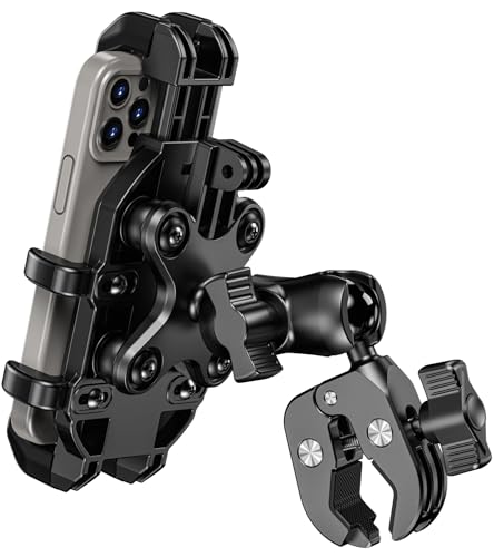 BRCOVAN Anti-Shake Motorcycle Phone Mount Holder with Vibration Dampener | Fit Handlebars 0.5'' to 1.5'' in Diameter, Adjustable Cellphone Clip for Bike Bicycle Scooter ATV, Fit 5.4-6.9'' Smartphones