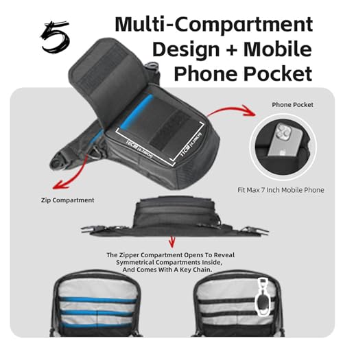 Rhinowalk Motorcycle Fuel Tank Bag,Magnetic and Strap on,Motorbike Tank Bag with Mobile Phone Pocket, Thigh bag,Leg Waist Chest Pouch,2.4L Backpack Motor Cycle Accessories - style: With Magnetic